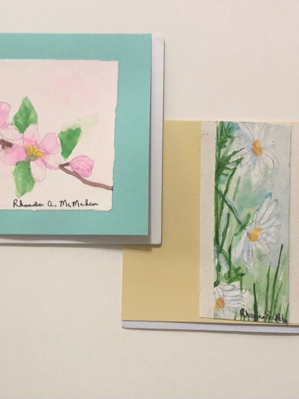 Apple Blossom and Daisy Watercolor Cards and Envelopes
